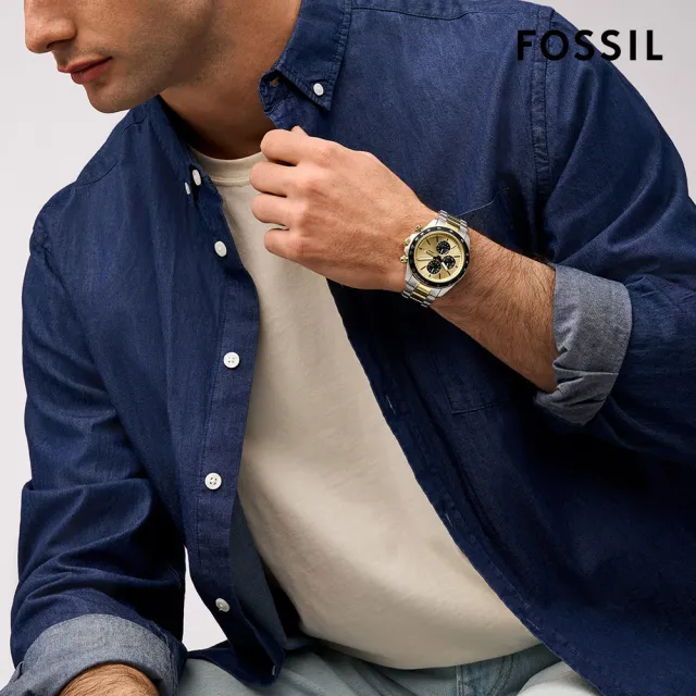 【FOSSIL 官方旗艦館】Autocross系列 三眼計速指針手錶 不鏽鋼鍊帶 42MM(多色可選)