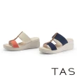 【TAS】撞色雙寬帶楔型厚底拖鞋(藍色)