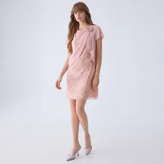 【ILEY 伊蕾】優雅貴氣立體玫瑰雪紡洋裝(淺粉色；M-2L；1242077147)