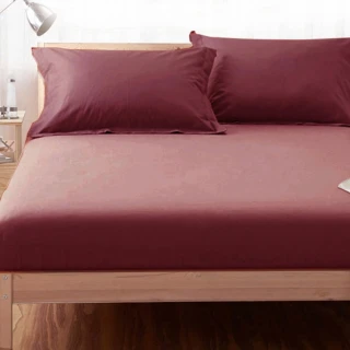 【LUST】素色簡約 酒紅 100%純棉、單人加大3.5尺精梳棉床包/歐式枕套《不含被套》(台灣製造)