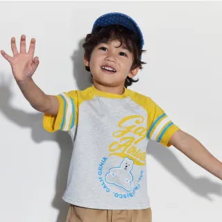 【GAP】男童裝 Logo小熊印花圓領短袖T恤-黃灰撞色(466235)