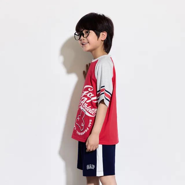 【GAP】男童裝 Logo小熊印花圓領短袖T恤-紅色(466235)