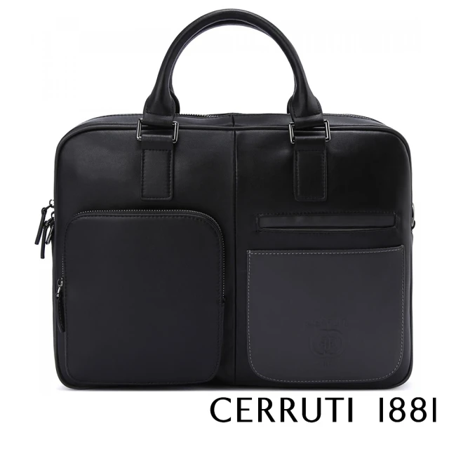 【Cerruti 1881】限量2折 義大利頂級小牛皮公事包/斜背包 全新專櫃展示品(黑色 CECA05646M)