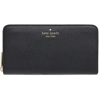 【KATE SPADE】Leila黑色鵝卵石皮革小桃心拉鍊式長夾