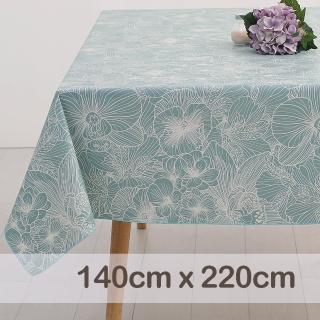 【CasaBella 美麗家居】防水桌巾 湖綠三色堇 140x220cm(防水 防油 PVC 桌巾 桌布 野餐桌巾)
