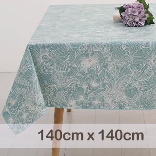 【CasaBella 美麗家居】防水桌巾 湖綠三色堇 140x140cm(防水 防油 PVC 桌巾 桌布 野餐桌巾)