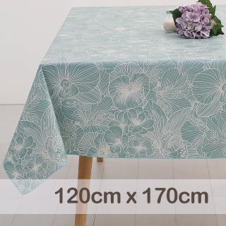 【CasaBella 美麗家居】防水桌巾 湖綠三色堇 120x170cm(防水 防油 PVC 桌巾 桌布 野餐桌巾)