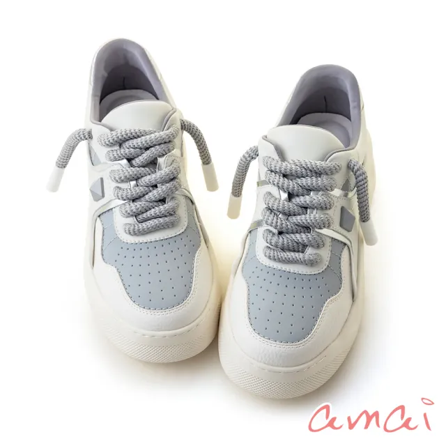 【amai】時尚拼色免綁帶輕量休閒鞋 小白鞋 運動鞋 厚底鞋 懶人鞋 大尺碼 GS13-7GY(灰色)
