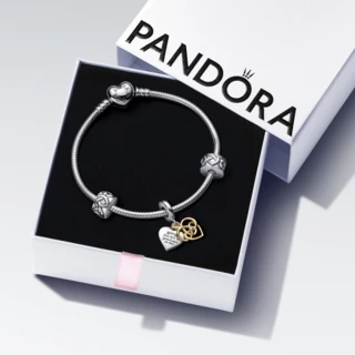 【Pandora 官方直營】無限母愛之心綴人造鑽石吊飾手鏈花禮套組