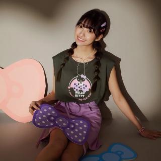 【OB 嚴選】KITTY蝴蝶結純棉全彩印花下襬抽繩無袖背心 《IK0048》