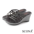 【SCONA 蘇格南】精緻鑽飾楔型涼拖鞋(灰色 31217-1)