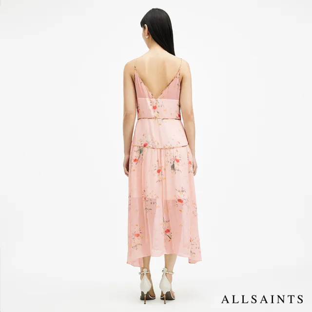 【ALLSAINTS】SAFFRON KORA 人造絲花卉印花中長版洋裝(修身版型)