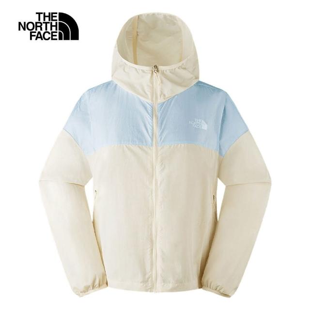 【The North Face】TNF 北臉 風衣外套 防潑水防曬 休閒 W MFO UPF JACKET - AP 女 米白藍(NF0A8AVBSLO)