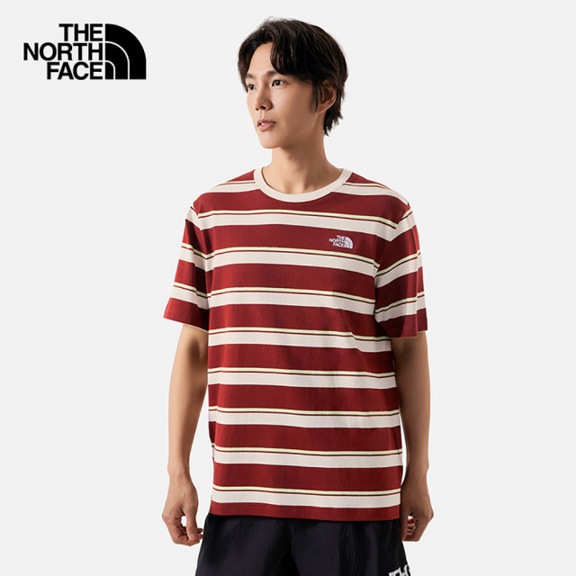 【The North Face】TNF 北臉 短袖上衣 休閒 M TNF S/S EASY TEE - AP 男 紅白條紋(NF0A87VTSO4)