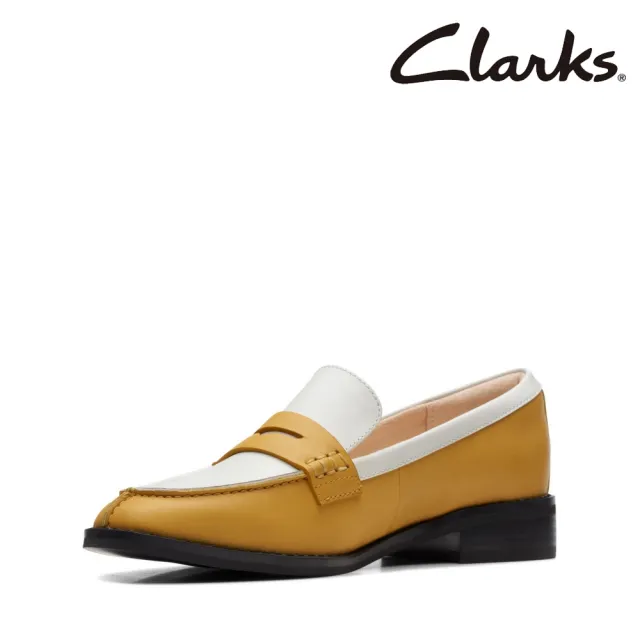 【Clarks】女鞋Yellow Leather經典雙色樂福便士鞋 黃色(CLF70367D)