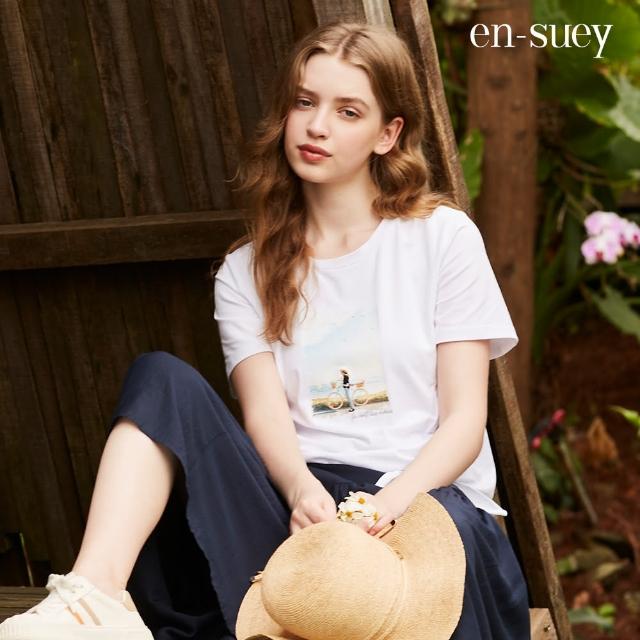 【en-suey 銀穗】田園風圖案綁結短袖上衣-女