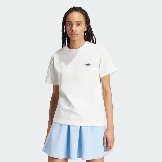 【adidas 愛迪達】上衣 女款 短袖上衣 運動 GRAPHIC TEE OR 白 IR7473