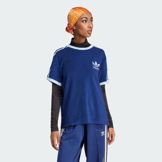 【adidas 愛迪達】上衣 女款 短袖上衣 運動 TERRY 3S TEE OR 藍 IR7465