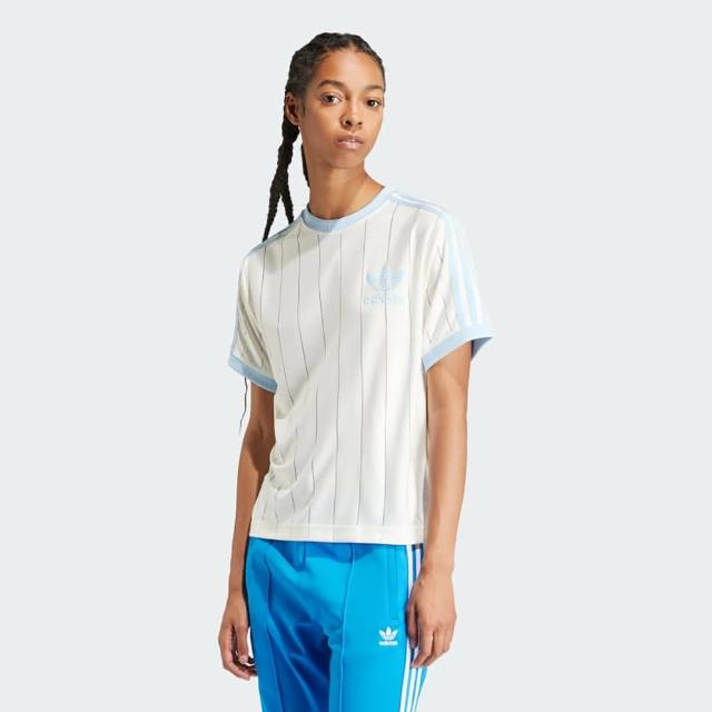 【adidas 愛迪達】上衣 女款 短袖上衣 運動 3 STRIPE TEE OR 白 IR7469