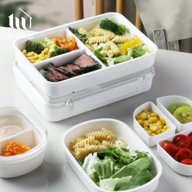 【好物良品】2入組-日本便攜外出分隔防串味保鮮水果便當盒-350ml