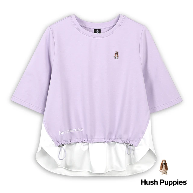 Hush Puppies 女裝 上衣 異材質拼接抽繩落肩寬鬆上衣(淺紫 / 43210110)