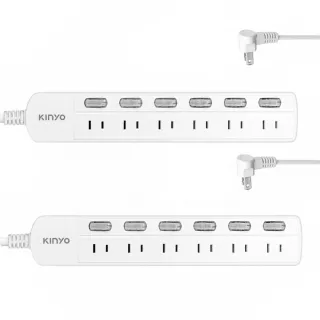 【KINYO】2入組 6開6插防火雙層絕緣過載保護 獨立開關安全電源延長線(6尺1.8M)