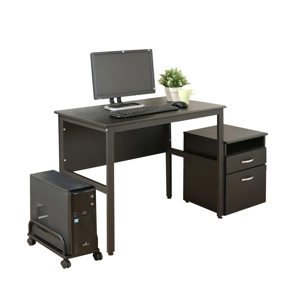 【DFhouse】頂楓90公分電腦辦公桌+主機架+活動櫃-黑橡木色