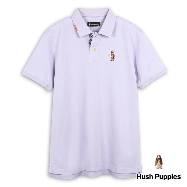 Hush Puppies 男裝 POLO衫 趣味英文字印花度假衝浪狗寬版POLO衫(淺紫 / 43101101)