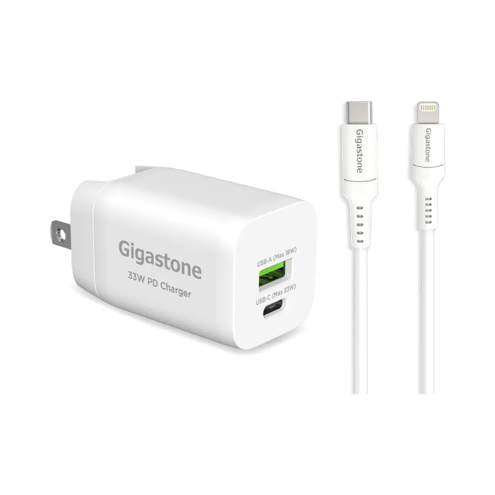 【GIGASTONE 立達】PD/QC3.0 33W急速快充充電器+C to Lightning MFi充電線(iPhone 14/13/12蘋果充電頭組)