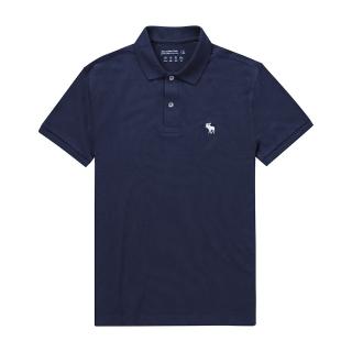 【Abercrombie & Fitch】AF A&F 經典刺繡麋鹿短袖Polo衫-無吊牌-深藍色 上衣(春夏必備/平輸品)