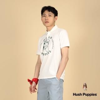 【Hush Puppies】男裝 POLO衫 精緻漁夫帽狗刺繡寬版短袖POLO衫(米白 / 43101110)