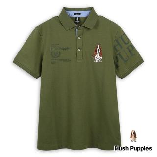 【Hush Puppies】男裝 POLO衫 運動風品牌英文印花刺繡狗POLO衫(軍綠 / 43101102)