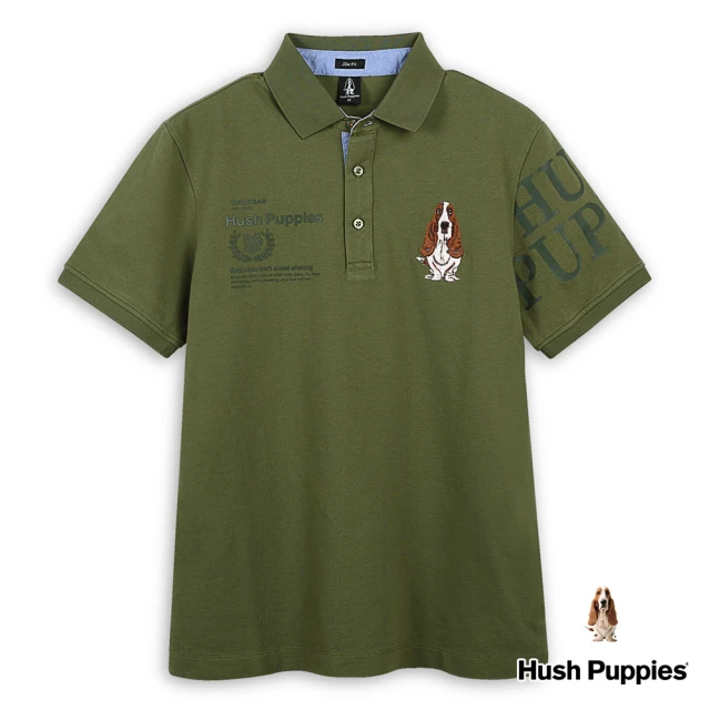 Hush Puppies 男裝 POLO衫 運動風品牌英文印花刺繡狗POLO衫(軍綠 / 43101102)