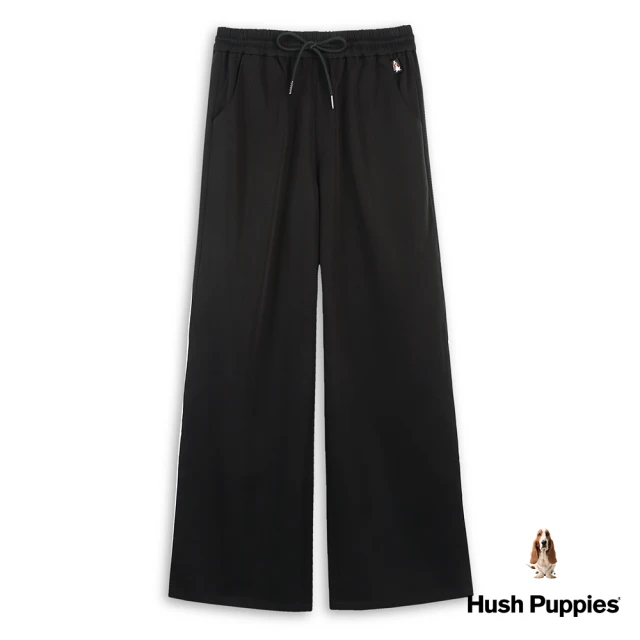 Hush Puppies 女裝 長褲 質感素色綁帶寬鬆休閒長褲(黑色 / 43221103)