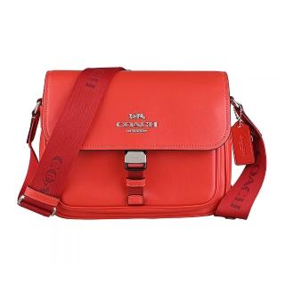 【COACH】COACH Pace立體馬車銀字LOGO小牛皮插扣式斜背郵差包(邁阿密紅)