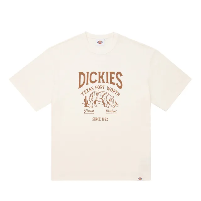 【Dickies】男女款奶油色重磅咖啡紗動物圖騰印花戶外短袖T恤｜DK013087C10