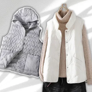 【ACheter】輕薄保暖夾棉馬甲氣質寬鬆無袖背心短版外套#119666(3款任選)