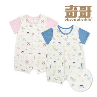 【奇哥官方旗艦】Chic a Bon 嬰幼童裝 歡樂莊園短袖兔裝/連身衣-冰淇淋紗(6-12個月)