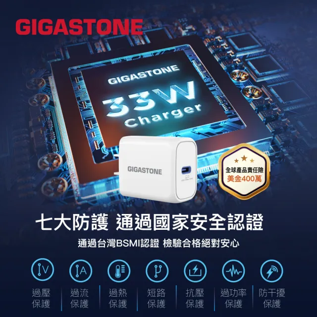 【GIGASTONE 立達】PD/QC3.0 33W單孔急速快充充電器 PD-6331W(支援iPhone16/15/14/13/12快充頭)