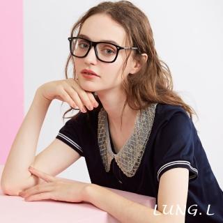 【LUNG.L 林佳樺】LP86A藍色搭配蕾絲領片短袖棉質女裝上衣(加大尺碼)