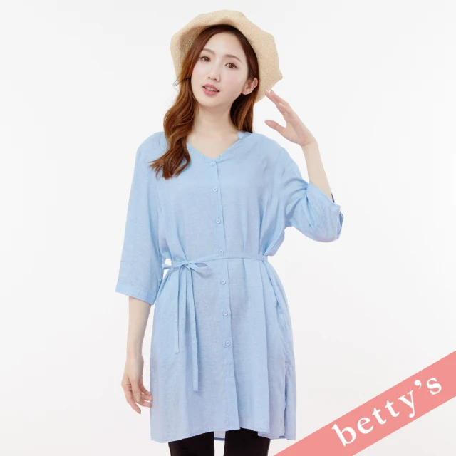 betty’s 貝蒂思 腰間抽繩拼接條紋短袖洋裝(共二色)品