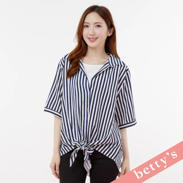 betty’s 貝蒂思 腰間抽繩拼接條紋短袖洋裝(共二色)品