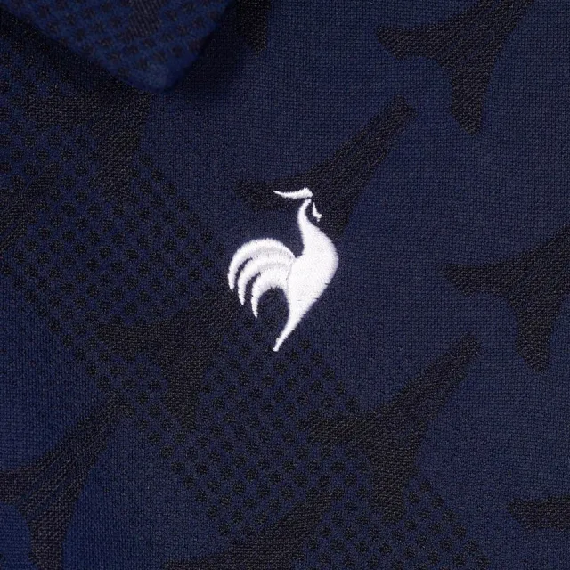 【LE COQ SPORTIF 公雞】高爾夫系列 女款藏青色艾菲爾鐵塔緹花機能防曬短袖POLO衫 QLT2J206