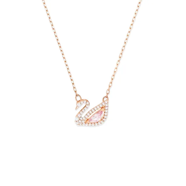 【SWAROVSKI 施華洛世奇】Dazzling Swan 璀璨粉色水晶天鵝項鍊(玫瑰金)