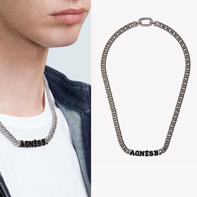 【agnes b.】bijoux 男款 經典agnes b.標誌項鍊(銀色)