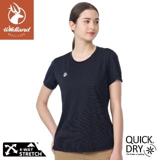 【Wildland 荒野】女 彈性銀纖維抗菌拼接圓領衣《黑》0B01623/戶外運動機能上衣/運動衫(悠遊山水)