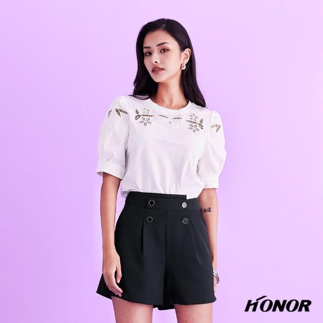 【HONOR 山形屋】圓釦打褶不對稱褲頭口袋短褲