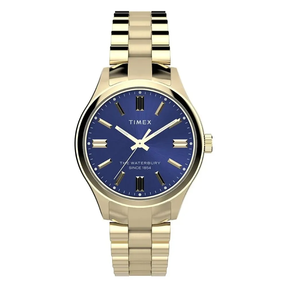 【TIMEX】天美時 Waterbury 34毫米經典不鏽鋼手錶 藍x金 TXTW2W40300