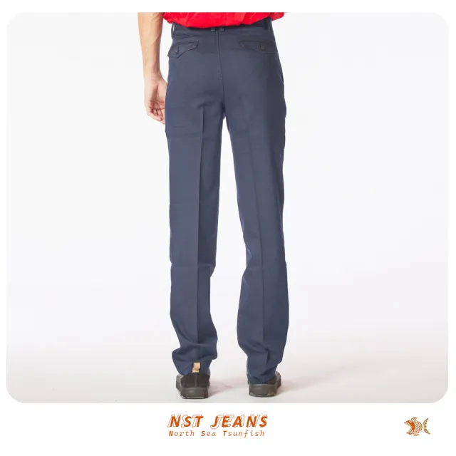 【NST JEANS】老錢風  素面微正裝 NAVY海軍藍彈性斜口袋 男紳士休閒褲-中腰直筒(398-66836)