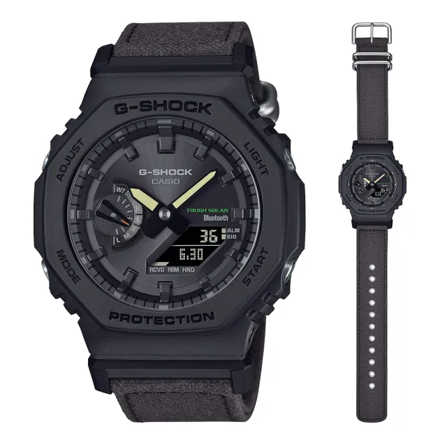 【CASIO 卡西歐】G-SHOCK 藍牙 太陽能 八角防護構造尼龍帶手錶-2色可選(GA-B2100CT-1A5/GA-B2100CT-5A/速)